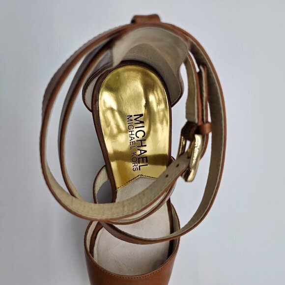 Michael Kors Gabriella Leather Wedge Sandals, Tan brown, Size 5.5 - Picture 11 of 13